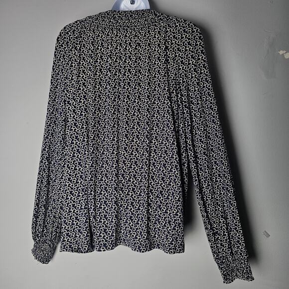 Boden Navy Floral Blouse US 12 Smocked Neck Long Sleeve Viscose Top WorkCore - Picture 4 of 11